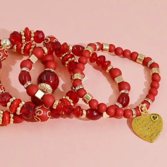 New 4pc Red Stone Boho Bracelet Set - Picture 9 of 17